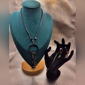 3 piece Hematite Pendant Necklace,  Hematite Bracelet and Hematite Earrings
